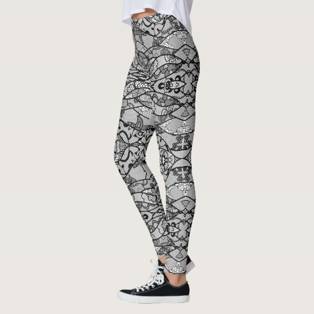 Faux Black Lace Fishnet Leggings Moderno (Izquierda)