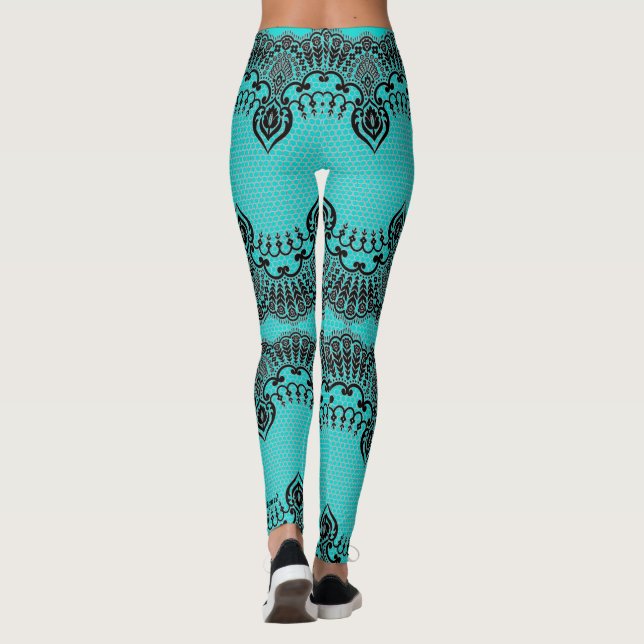 Faux Black Lace Fishnet Leggings Turquoise (Reverso)