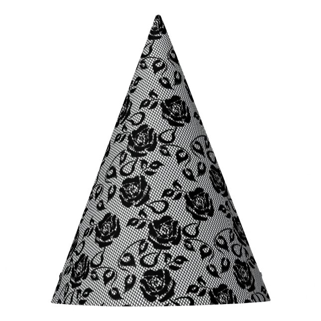 Faux Black Lace Rosas Fishnet Fiesta Gorra (Anverso)