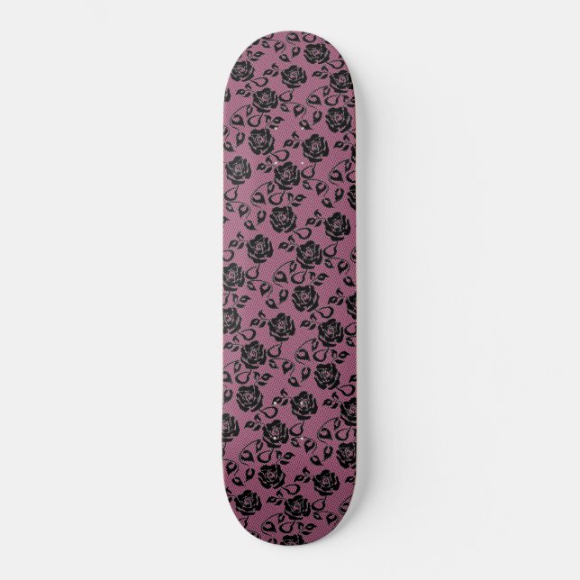 Faux Black Lace Rosas Fishnet Skateboard (Anverso)