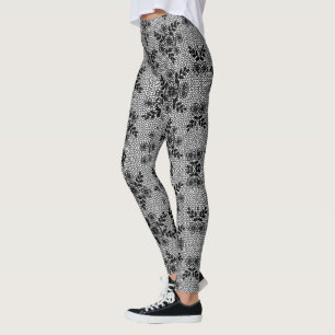 Faux Black White Lace Fishnet Leggings Romántico