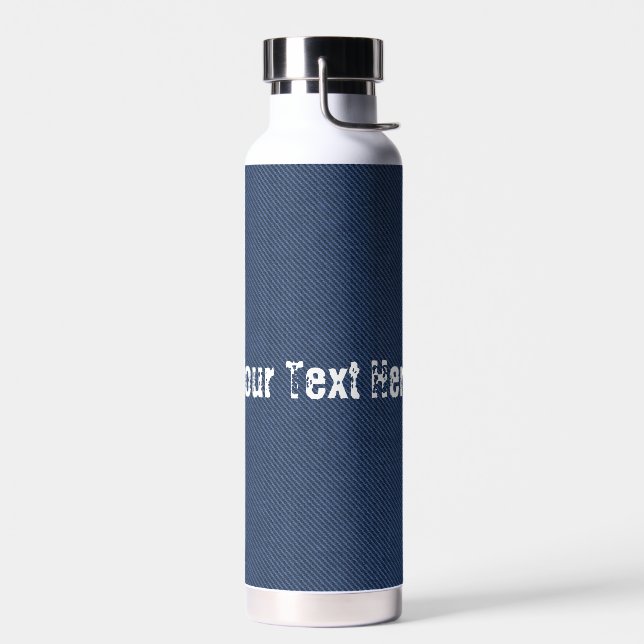 Faux Blue Jeans Botella de agua de tela - Tu texto (Izquierdo)
