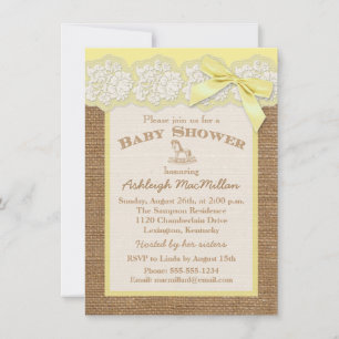 FAUX Burlap Ivory Lace, Invitación de Baby Shower 