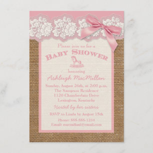 FAUX Burlap Ivory Lace, invitación rosa de Baby Sh