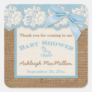 FAUX Burlap Ivory Lace, Pegatina de Baby Shower az