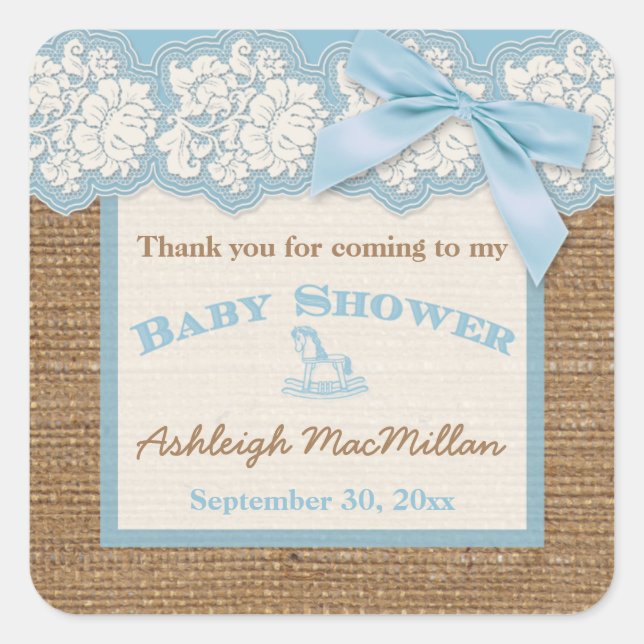 FAUX Burlap Ivory Lace, Pegatina de Baby Shower az (Anverso)