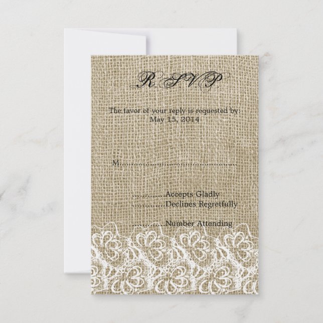 Faux Burlap y Lace RSVP (Anverso)