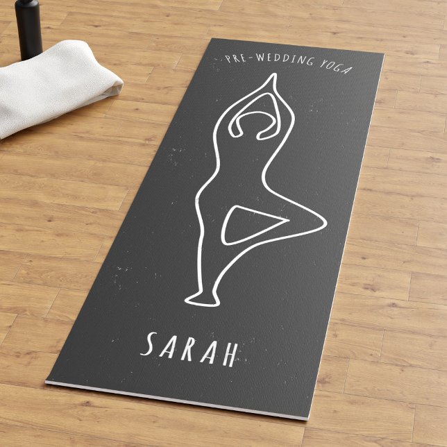 Faux Chalkboard Boda Tree Pose Contorno Yoga Mat (Fun and quirky yoga mat for your pre-wedding workouts. Just add your name)