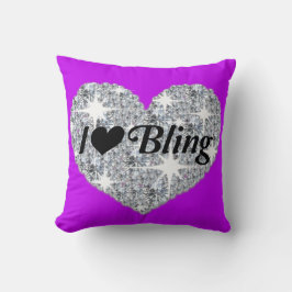 Faux diamante corazón me encanta la almohada viole