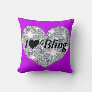 Faux diamante corazón me encanta la almohada viole