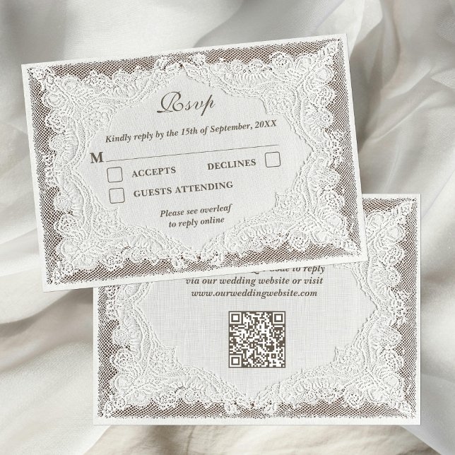 Faux Embroidery Timeless Lace QR Code Wedding RSVP (Subido por el creador)