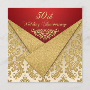 Faux Flaps Gold Damask Invitación 50 Aniversario