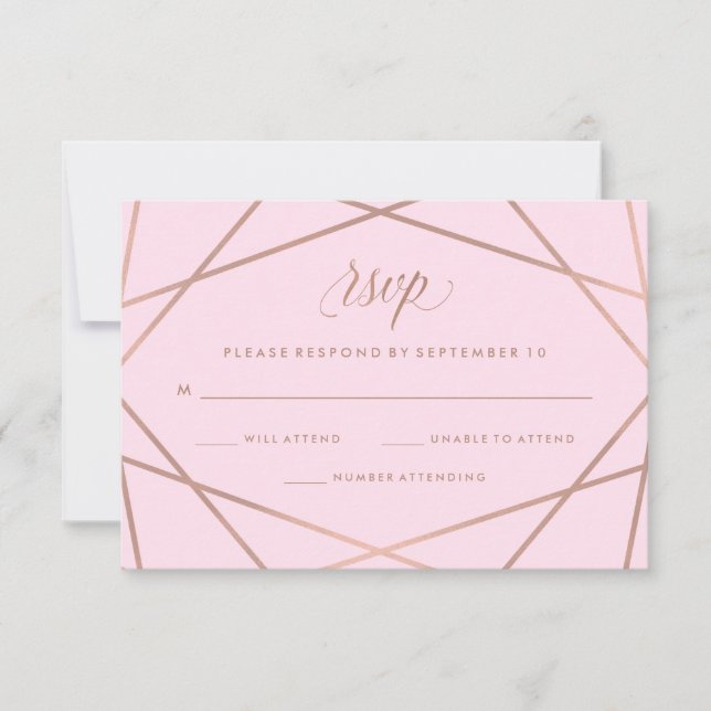 Faux Geométricos Rosa Oro y Boda Rosa RSVP (Anverso)