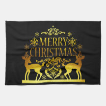 Faux Gold Black Merry Christmas Kitchen Toalla de 