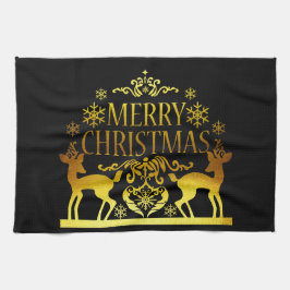 Faux Gold Black Merry Christmas Kitchen Toalla de 