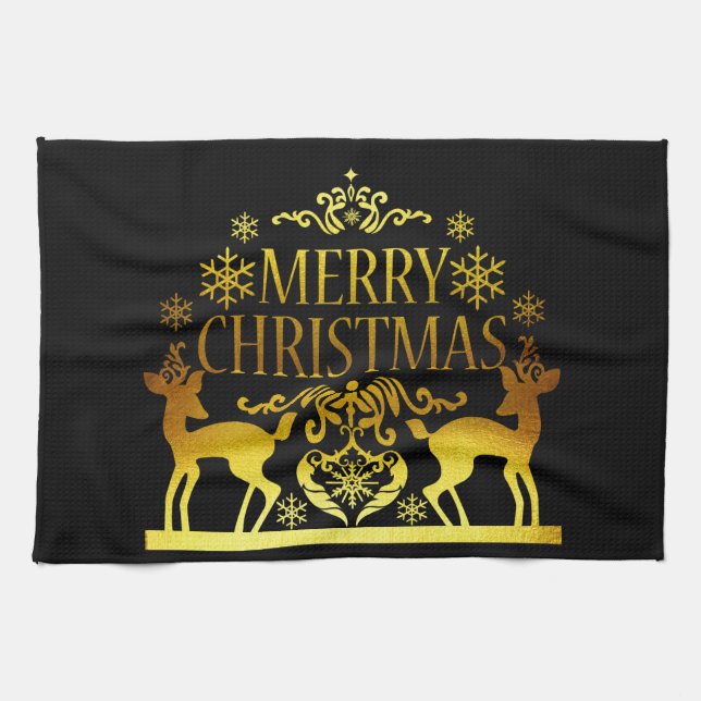 Faux Gold Black Merry Christmas Kitchen Toalla de  (Horizontal)