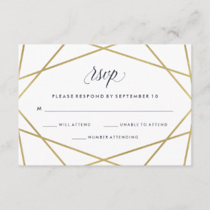 Faux Gold con Midnight Blue Text Wedding RSVP