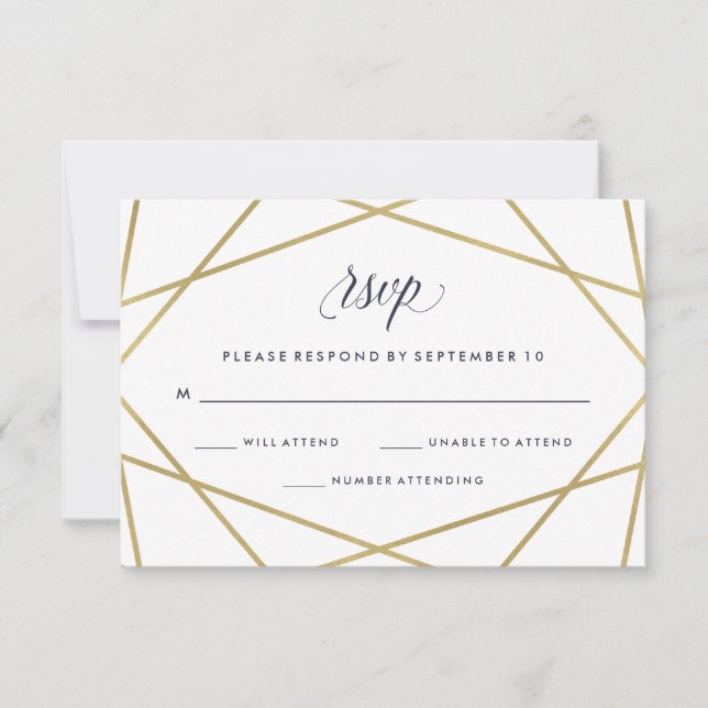 Faux Gold con Midnight Blue Text Wedding RSVP (Anverso)