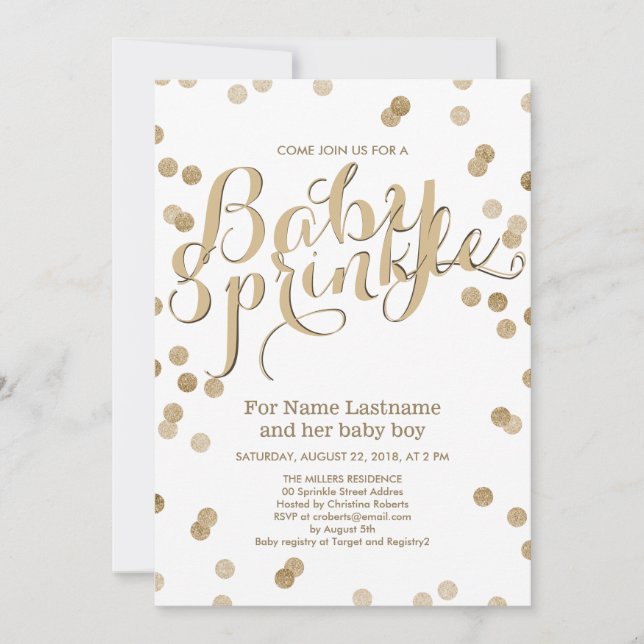 Faux Gold Confetti Invitación moderna a la rociada (Anverso)