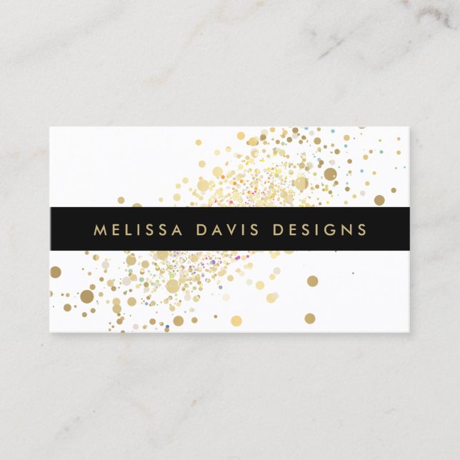 Faux Gold Confetti moderna tarjeta de visita (Anverso)