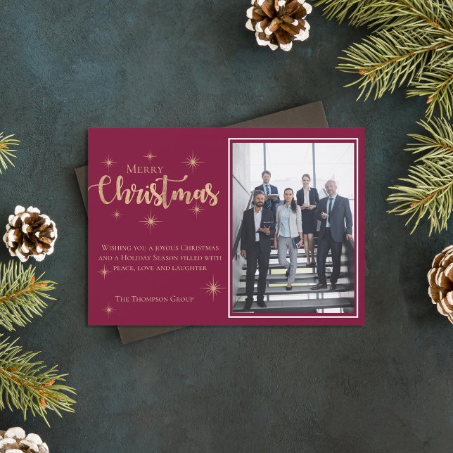 Faux Gold Corporativo Purpurina Feliz Navidad (Corporate Faux Gold Glitter Merry Christmas Photo Holiday Card)