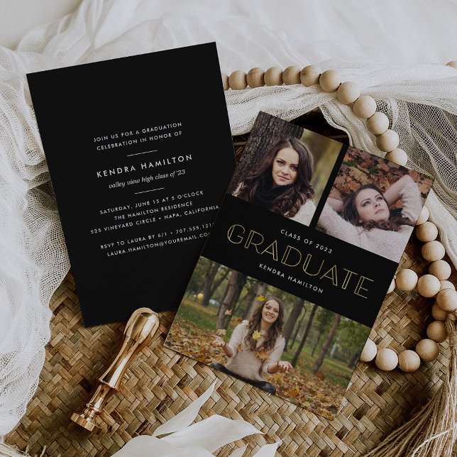 Faux Gold Deco | Invitación a la fiesta de graduac (Subido por el creador)