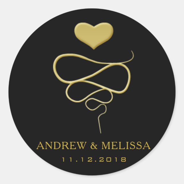 Faux Gold Heart Ornament | Pegatina Boda negro (Anverso)