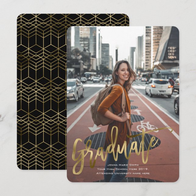 Faux Gold, High School, Modern, Tarjetas de gradua (Anverso / Reverso)