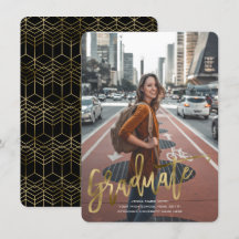 Faux Gold, High School, Modern, Tarjetas de gradua
