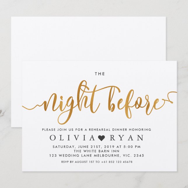 Faux gold la noche anterior a la invitación (Anverso / Reverso)