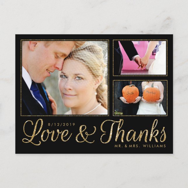 Faux Gold Love Gracias Boda 3 Foto Postal (Anverso)