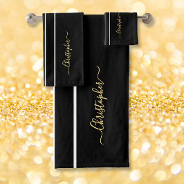 Faux Gold Monogramado Black Carreras Rayas Blancas