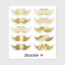 Faux Gold Mustaches Mustache juego de 10 Pegatinas