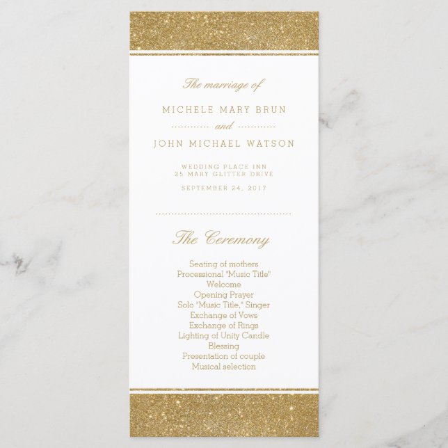 Faux Gold Purpurina Wedding Program Tarjetas para  (Anverso)