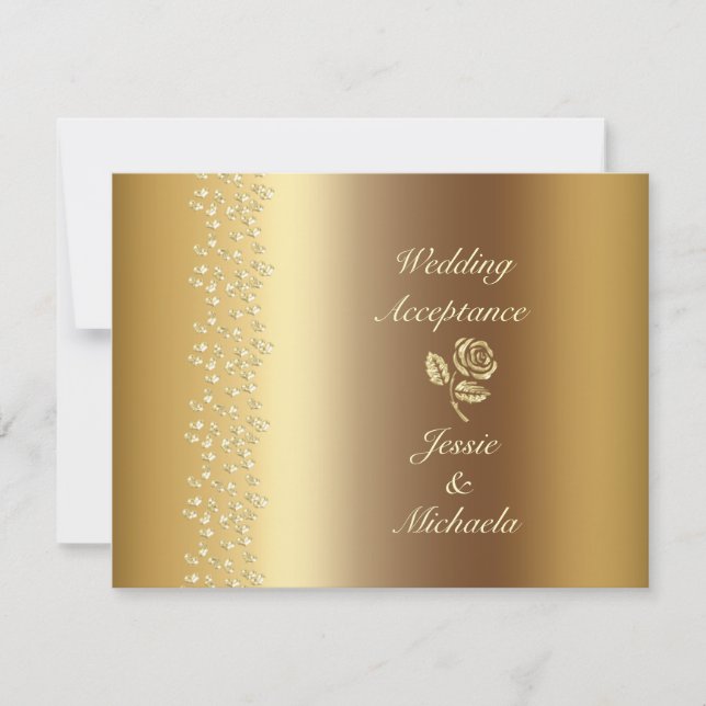 Faux Gold Rosa y Hearts Wedding RSVP (Anverso)