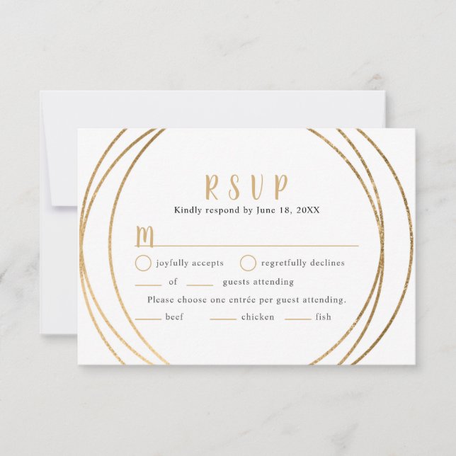 Faux Gold Round Geo Frame Wedding RSVP + entrées (Anverso)