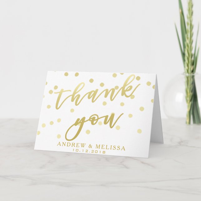 Faux Gold Script & Confetti - Tarjeta de agradecim (Anverso)
