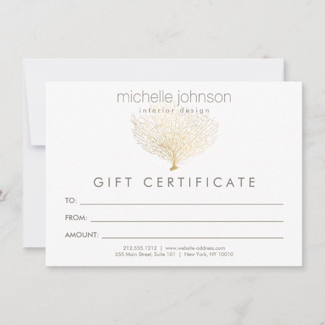 Faux Gold Sea Fan Coral Certificado de Regalo (Anverso)