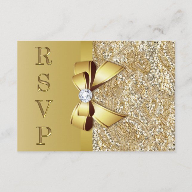 Faux Gold Sequines Bow Diamond RSVP (Anverso)