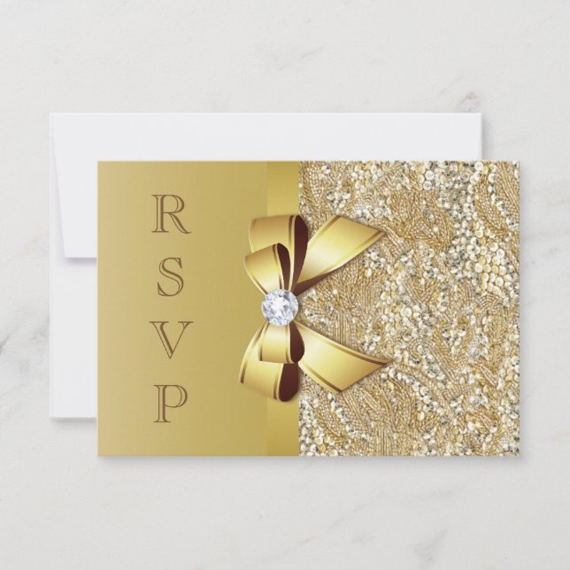Faux Gold Sequins y Bow RSVP (Anverso)