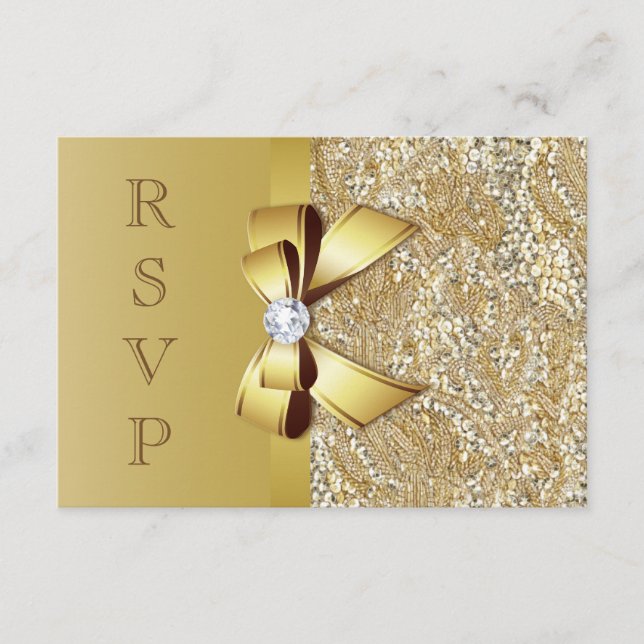 Faux Gold Sequins y Bow RSVP (Anverso)