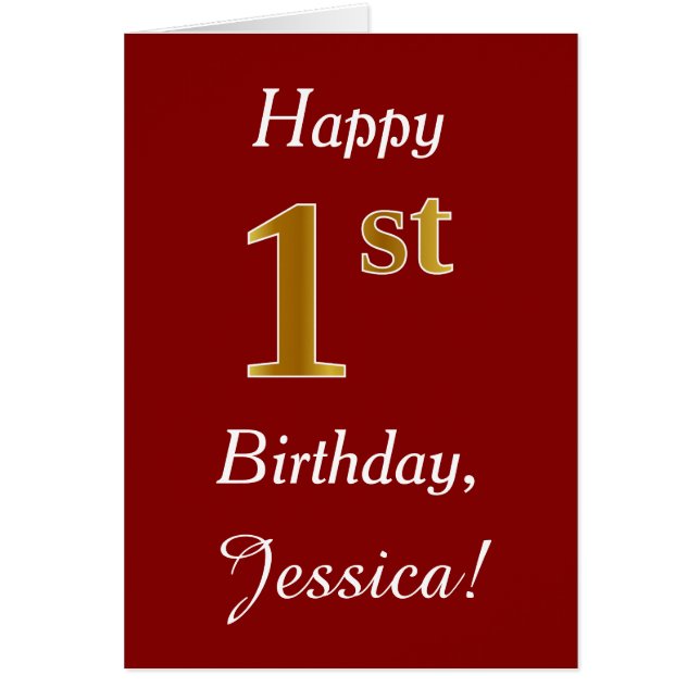 Faux Gold simple 1er cumpleaños + tarjeta de nombr (Frente)