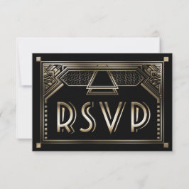 Faux Gold Sombreado Gatsby Art Deco Wedding RSVP