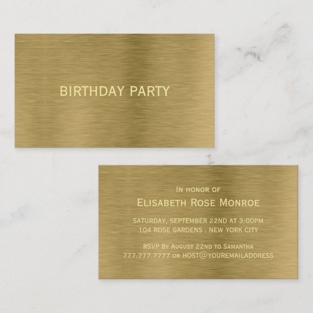 Faux Gold Textura Metalizado Ticket de la fiesta d (Anverso / Reverso)