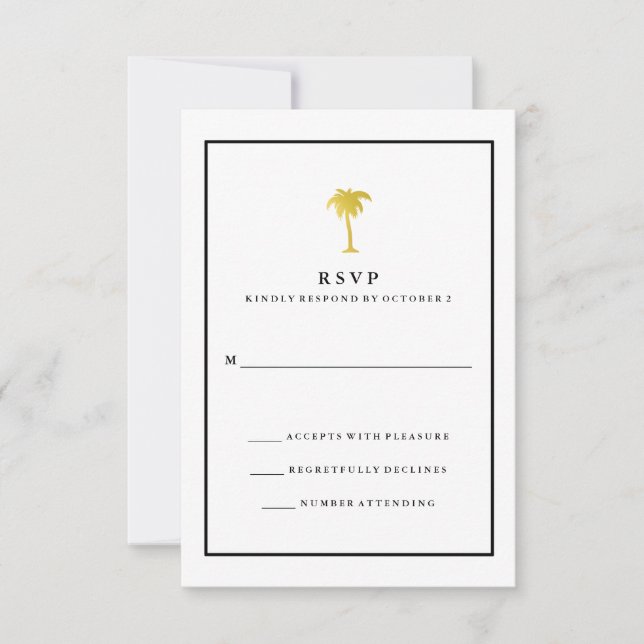 Faux Gold y Black Palm Tree | Glam Wedding RSVP (Anverso)