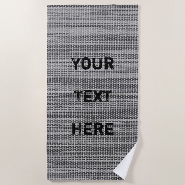 Faux Gray Fabric Beach Toalla con texto Personaliz (Anverso)