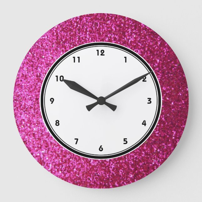 Faux Hot Pink reloj de pared de Purpurina (Anverso)