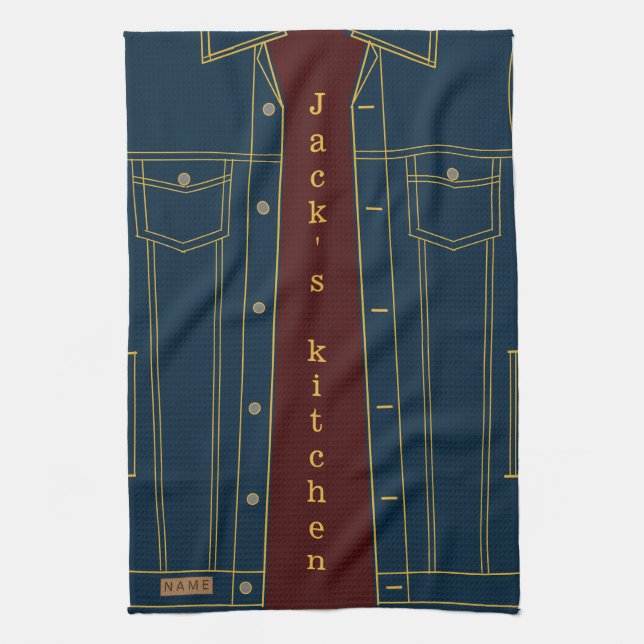 Faux Jeans Jacket Kitchen Toalla Nombre personaliz (Vertical)
