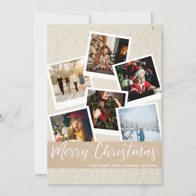 Faux Kraf Instant Multi Photo Merry Christmas Card (Anverso)