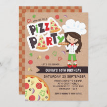 Faux Kraft Chica Pizza Fiesta Invitación de cumple